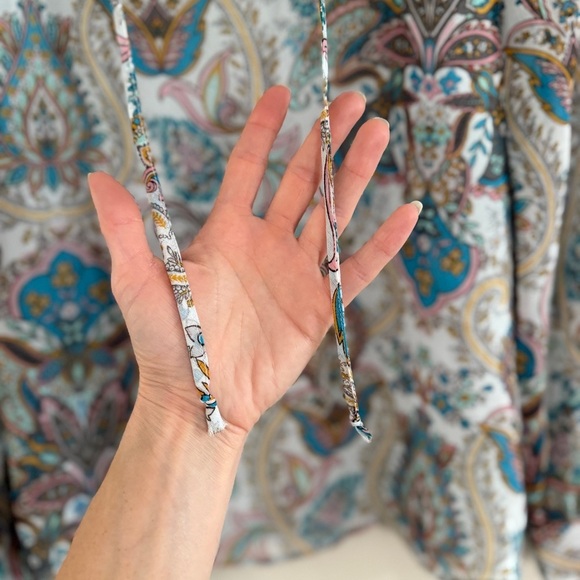 LOFT Paisley Tie Blouse Ruffle Trim Teal Aqua Small - Picture 5 of 11